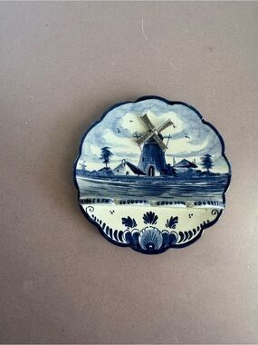 Blue and White Delft-Style Ceramic Windmill Wall Plaque